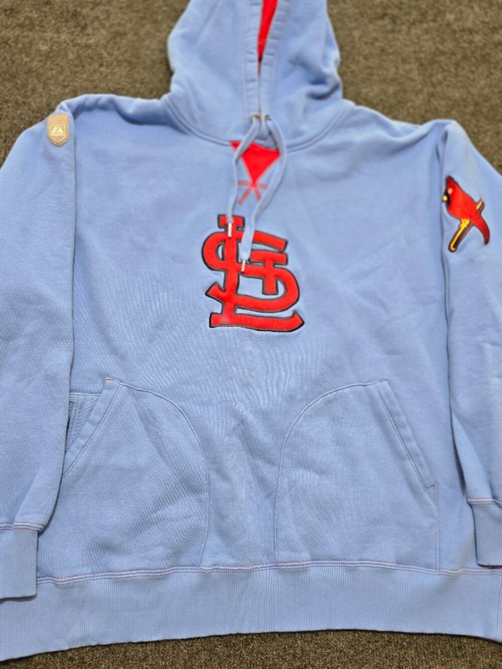 St. Louis Cardinals Cooperstown Collection Hoodie XL Light Blue Red Embroidered